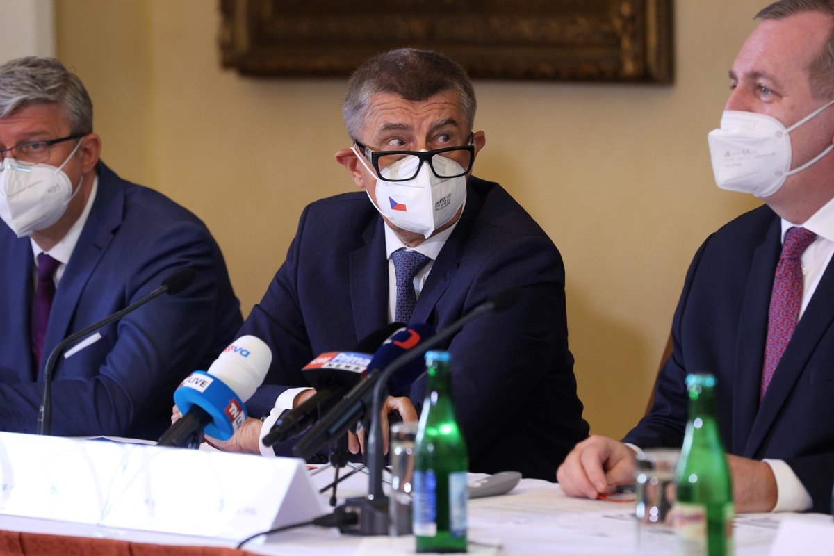 Premiér Andrej Babiš (ANO) na tiskové konferenci o dostavbě univerzitního Kampusu Albertov. 