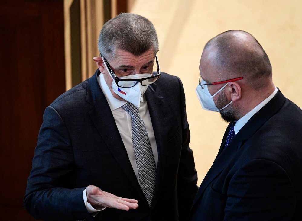 Premiér Andrej Babiš (ANO) v Poslanecké sněmovně během jednání o nouzovém stavu (26.3.2021.)