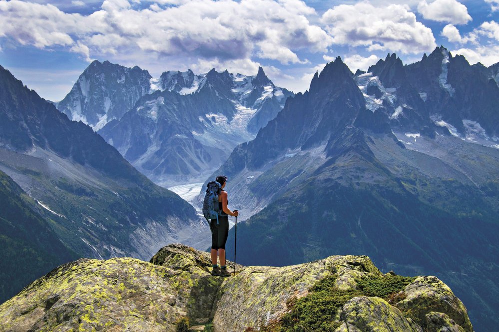 Vyhlídka od jezera Fouet, kde se před vámi rozevře celé panorama Mont Blancu.