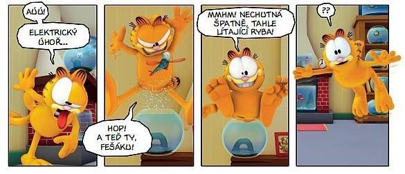 Garfield se předvádí v plné oranžové parádě.