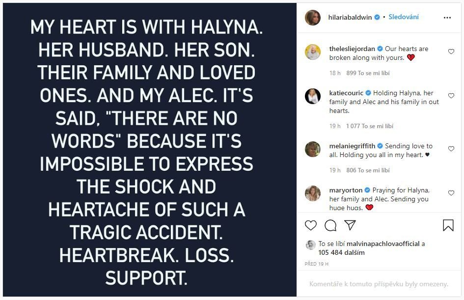 Hilaria Baldwin se vyjádřila k tragickému incidentu