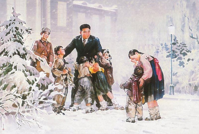 Korejské propagandistické obrazy ze života Kim Ir-sena.