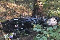 Projížďka motorkářů skončila těžkou havárií: Sjeli ze srázu a zastavili o keř