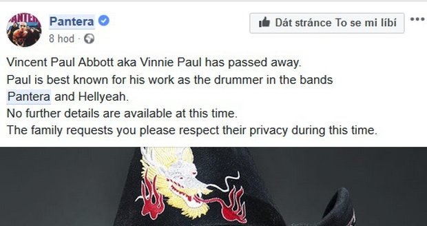 Zemřel bubeník kapely Pantera