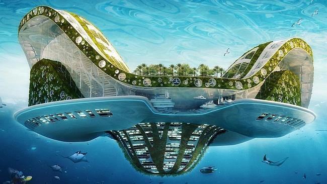 The Lilypad. Toto město je navrženo firmou Vincent Callebaut Architectures. Může být zakotvené u břehu nebo plout po oceánech. Je energeticky soběstačné díky solárním a větrným elektrárnám. Nabídlo by bydlení pro 50 000 lidí.