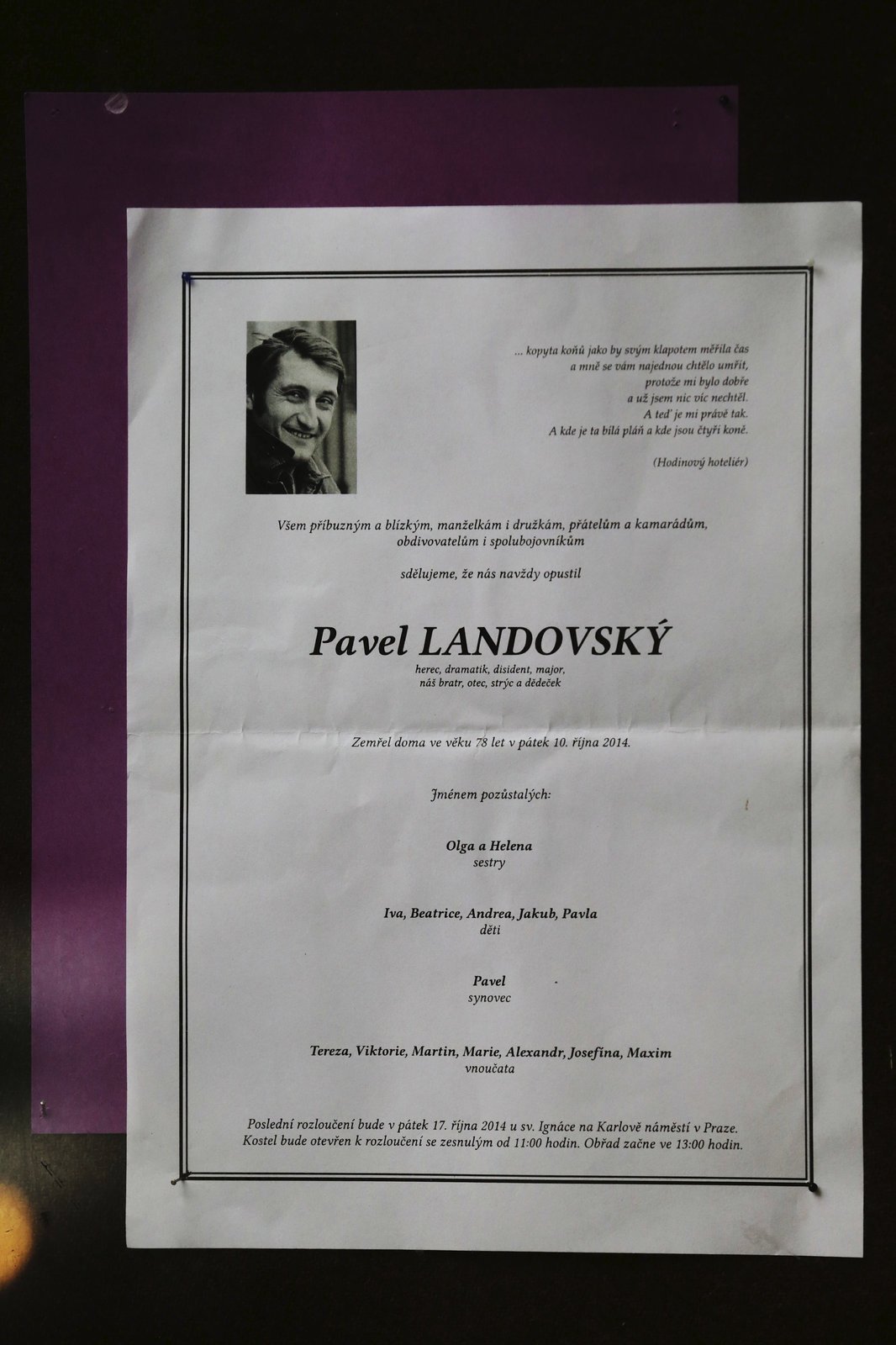 Pohřeb herce Pavla Landovského