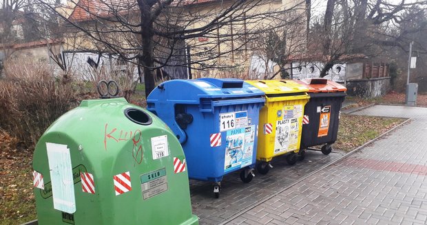 Containers for sorted waste in Prague