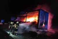 Noční peklo na D2: Shořel návěs kamionu, škoda se vyšplhala k milionu