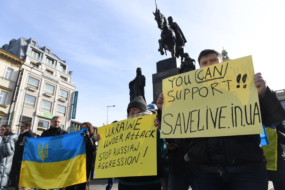 Demonstrace na Václavském náměstí, 24. února 2022.