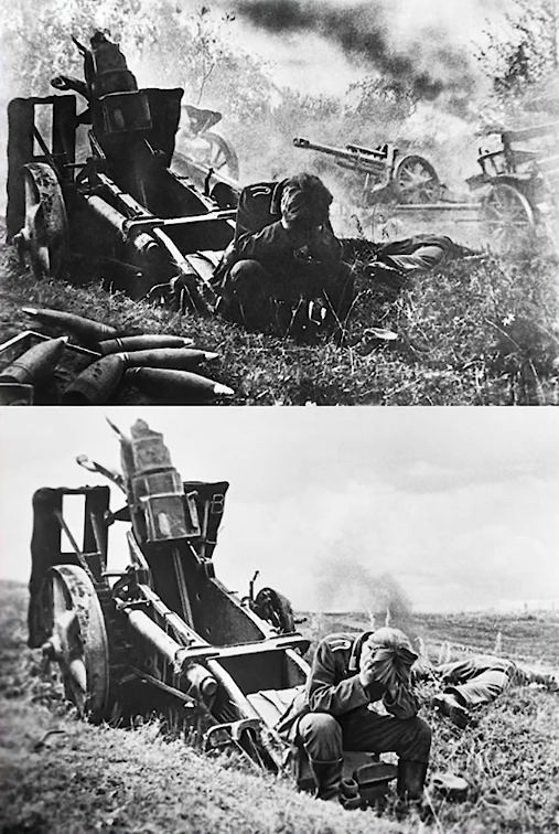 Zdá se vám fotografie s německým vojákem příliš málo smutná? S dalšími rozbitými děly už je to ono!
