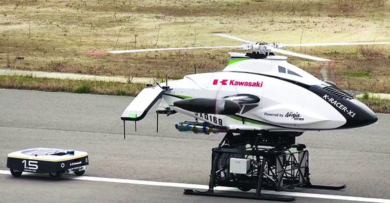 Dron K-Racer X1 předvádí spolupráci s pozemním doručovacím robotem