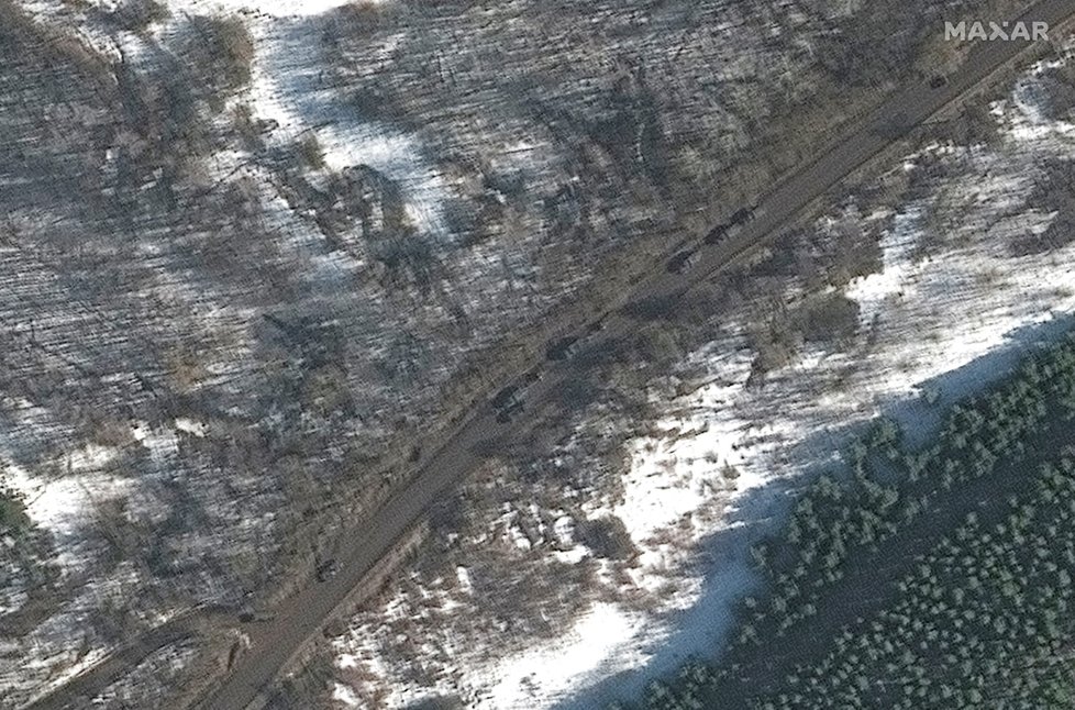 Satelitní snímky ruských jednotek u Ukrajiny, 23. únor 2022.