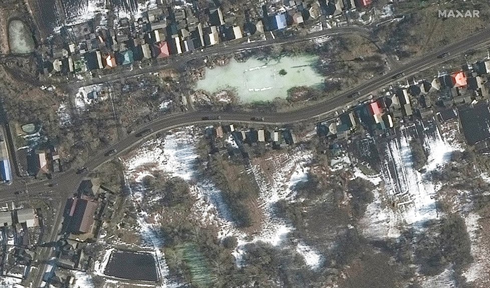 Satelitní snímky ruských jednotek u Ukrajiny, 23. únor 2022.