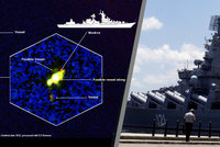 Důkaz o zkáze Putinovy lodní chlouby: Hořící křižník Moskva na satelitních snímcích