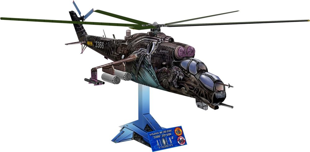 Papírový model vrtulníku MI 35/24 V v časopisu ABC na stojanu